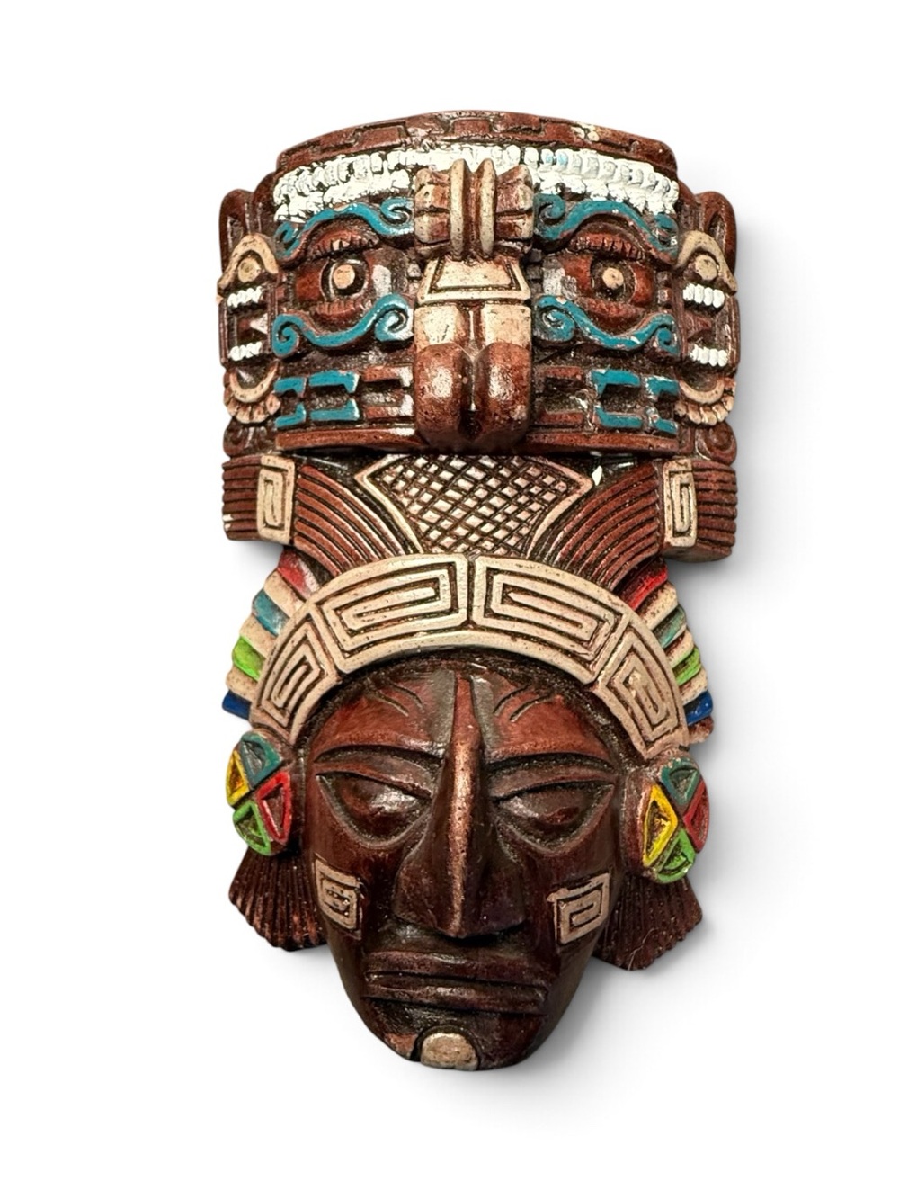Aztec Warrior Ceramic Hand Painted/Carved 6" X 4" Sculpture